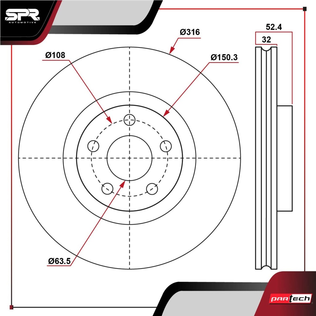 PA-DP-08169 — DISCO DEL. FORD EDGE L4 2.0L GAS 2015-2020 (VENTILADO)