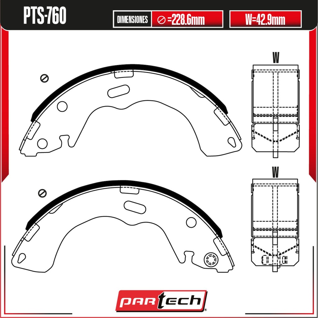 PA-PTS-760 — Juego de Balatas de Tambor PARTECH
