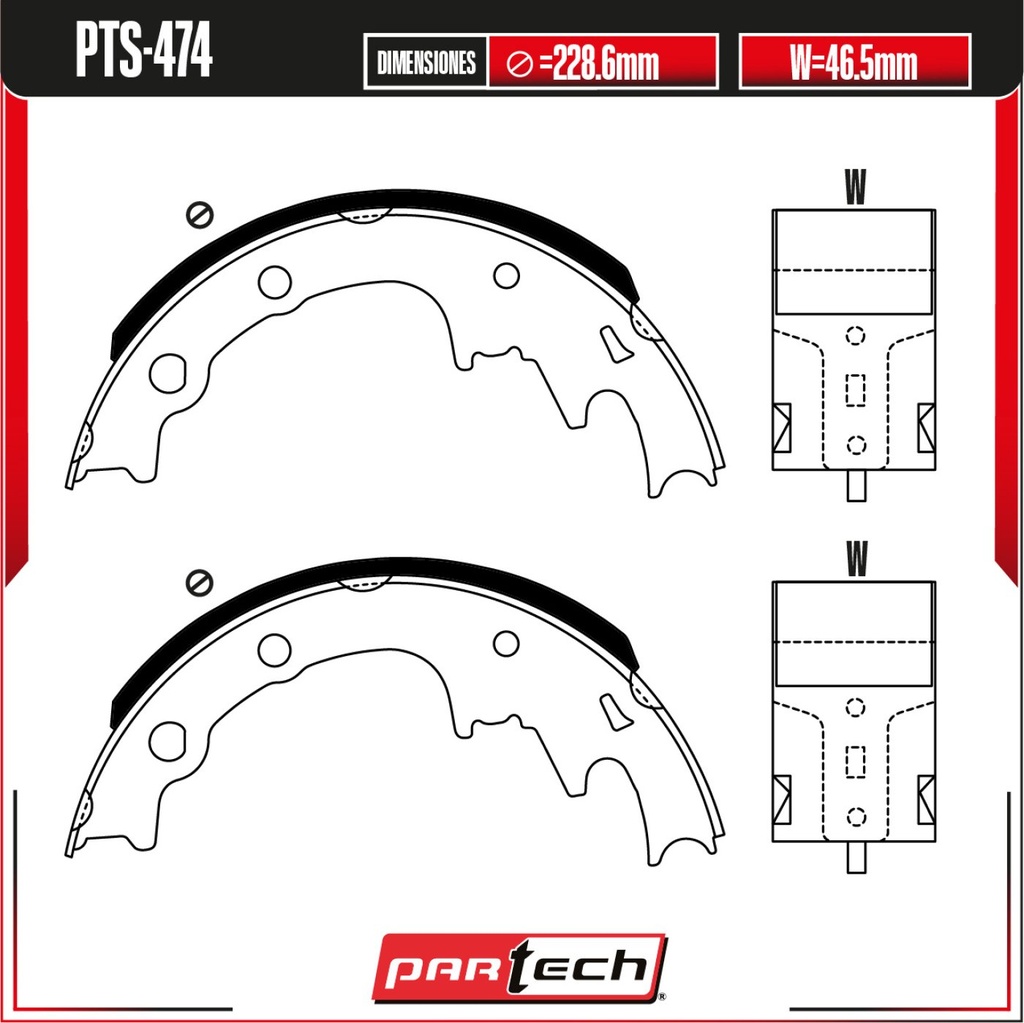 PA-PTS-474 — Juego de Balatas de Tambor PARTECH