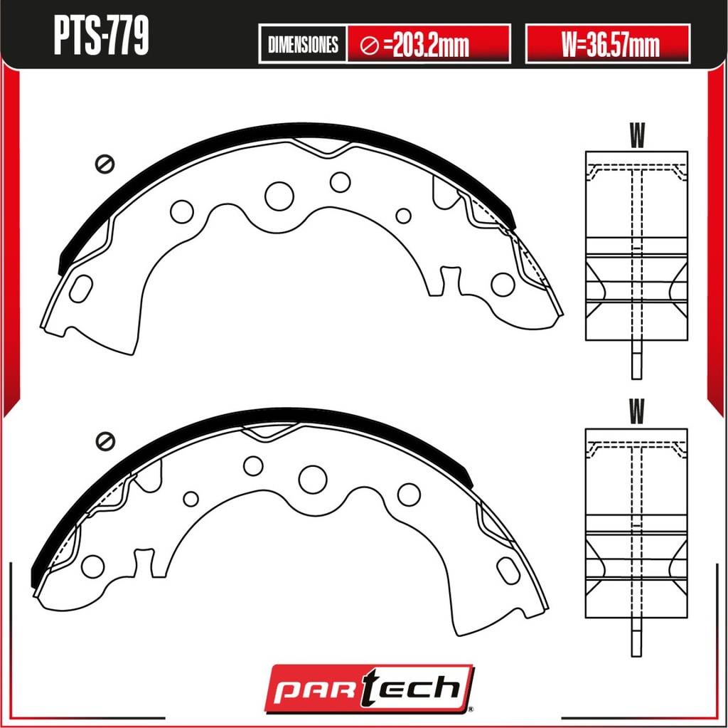 PA-PTS-779 — Juego de Balatas de Tambor PARTECH