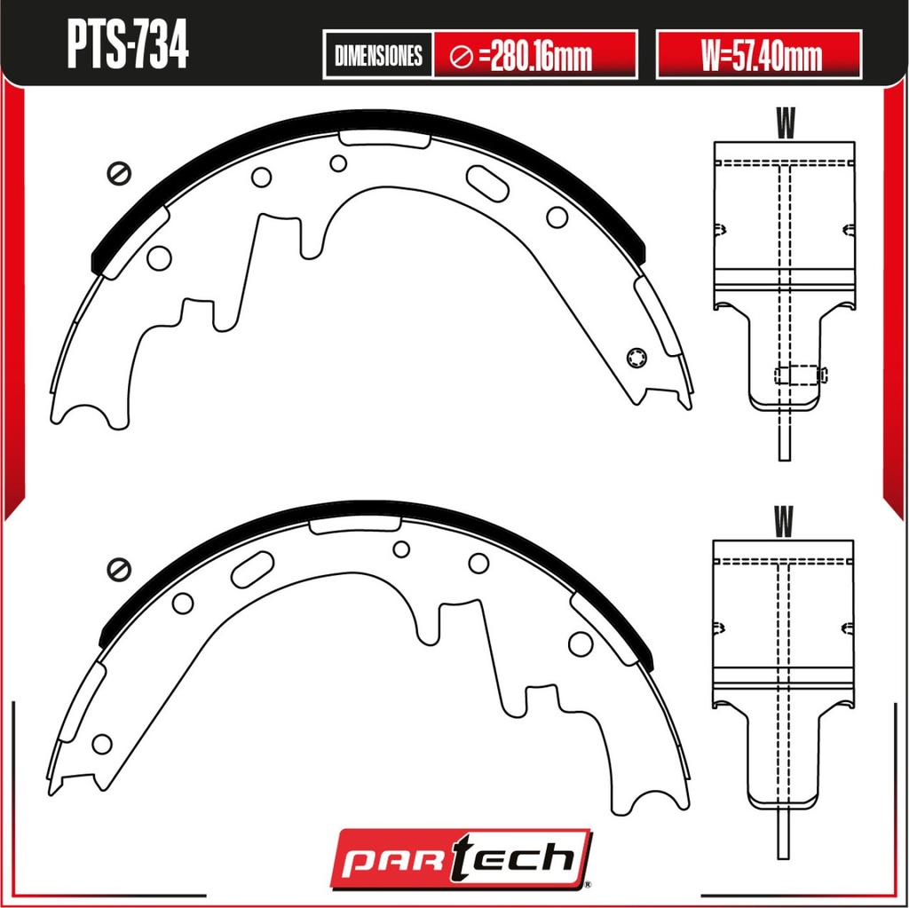 PA-PTS-734 — Juego de Balatas de Tambor PARTECH