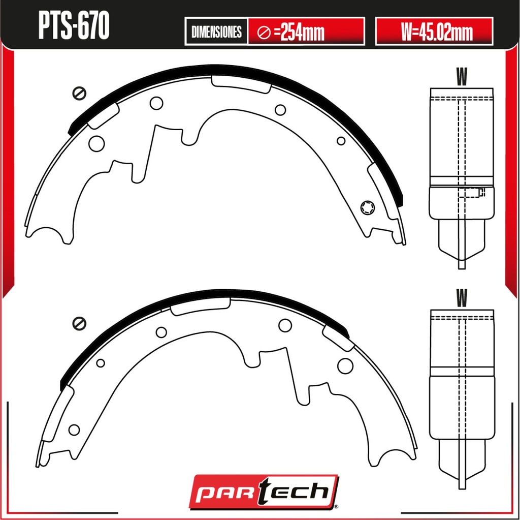 PA-PTS-670 — Juego de Balatas de Tambor PARTECH