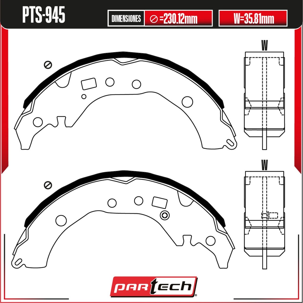 Juego de Balatas de Tambor PARTECH