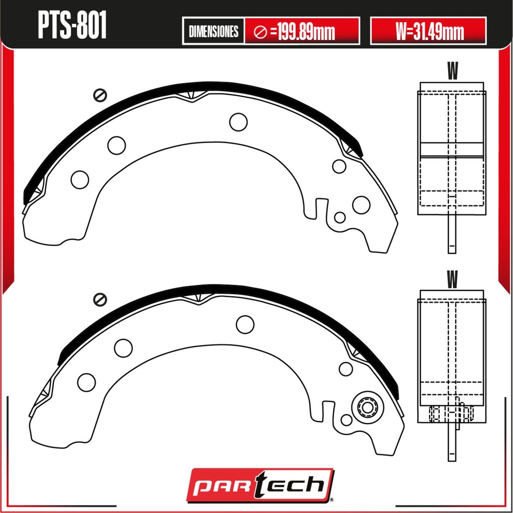 PA-PTS-801 — Juego de Balatas de Tambor PARTECH