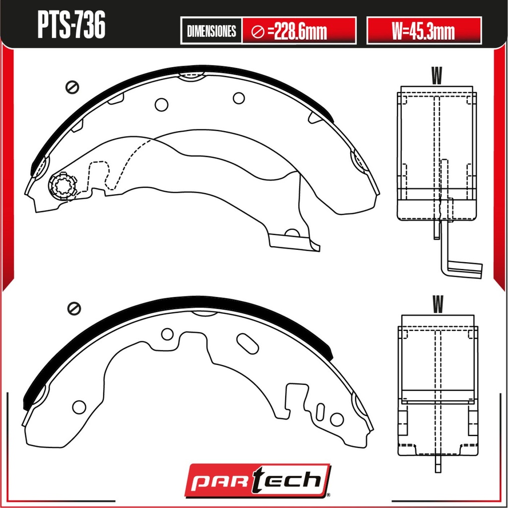 PA-PTS-736 — Juego de Balatas de Tambor PARTECH