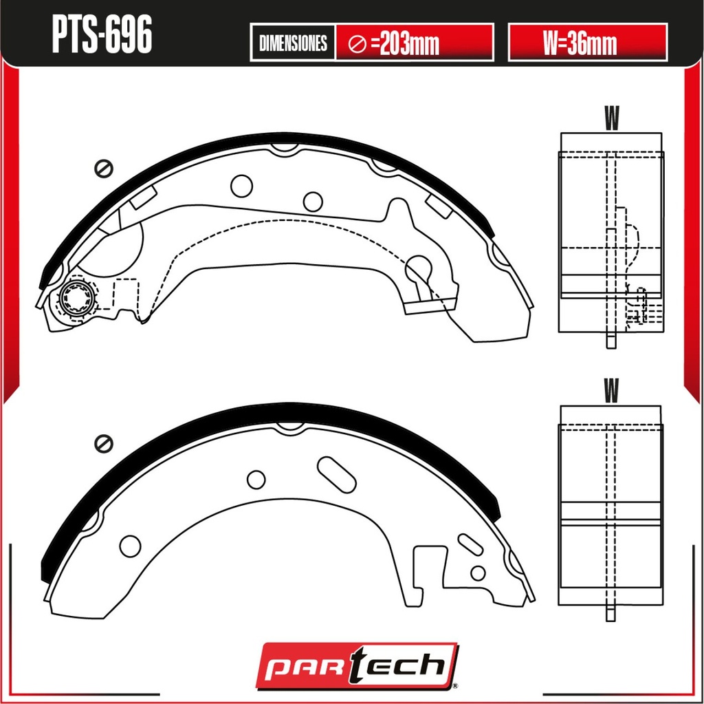 PA-PTS-696 — Juego de Balatas de Tambor PARTECH