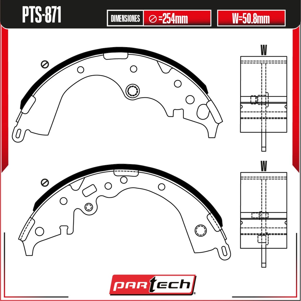 PA-PTS-871 — Juego de Balatas de Tambor PARTECH