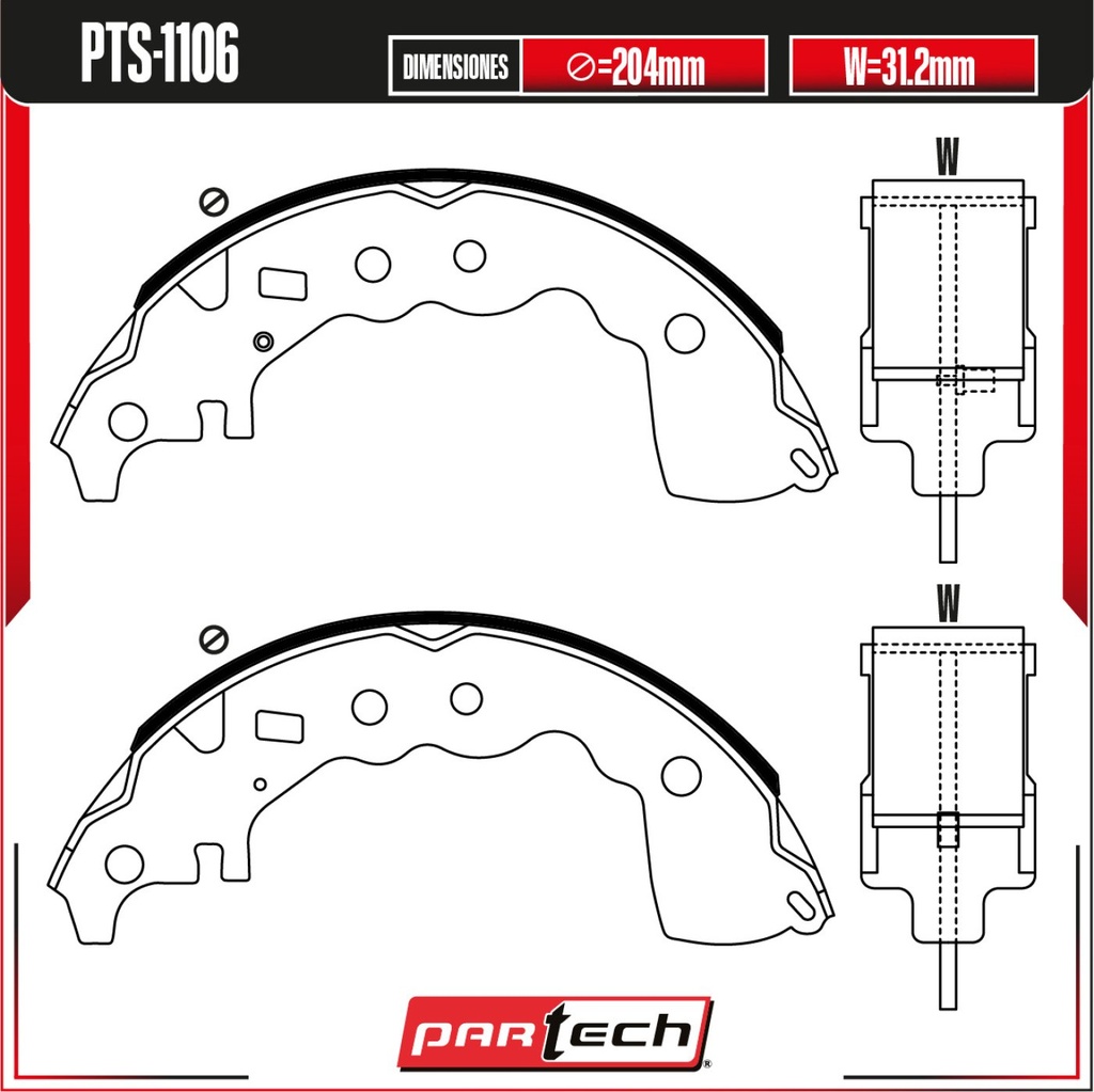 PA-PTS-1106 — Juego de Balatas de Tambor PARTECH