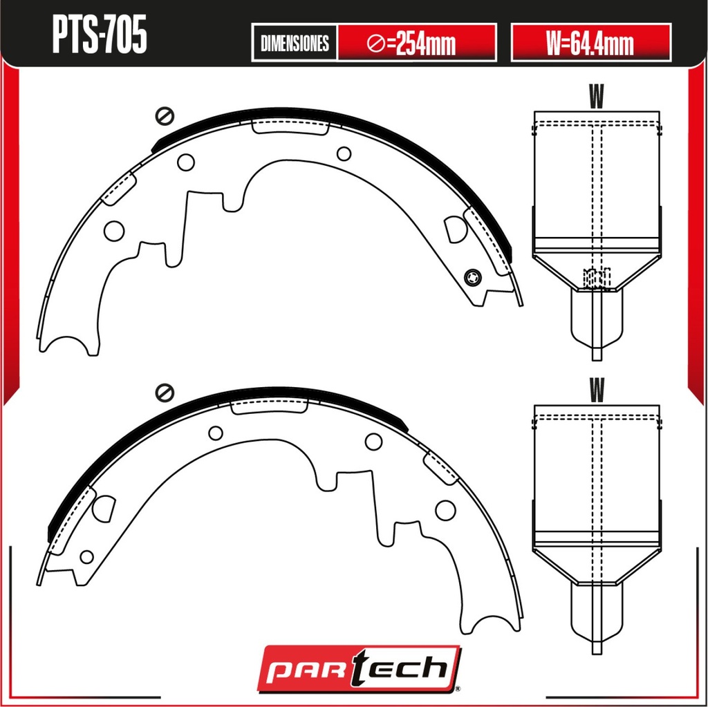PA-PTS-705 — Juego de Balatas de Tambor PARTECH