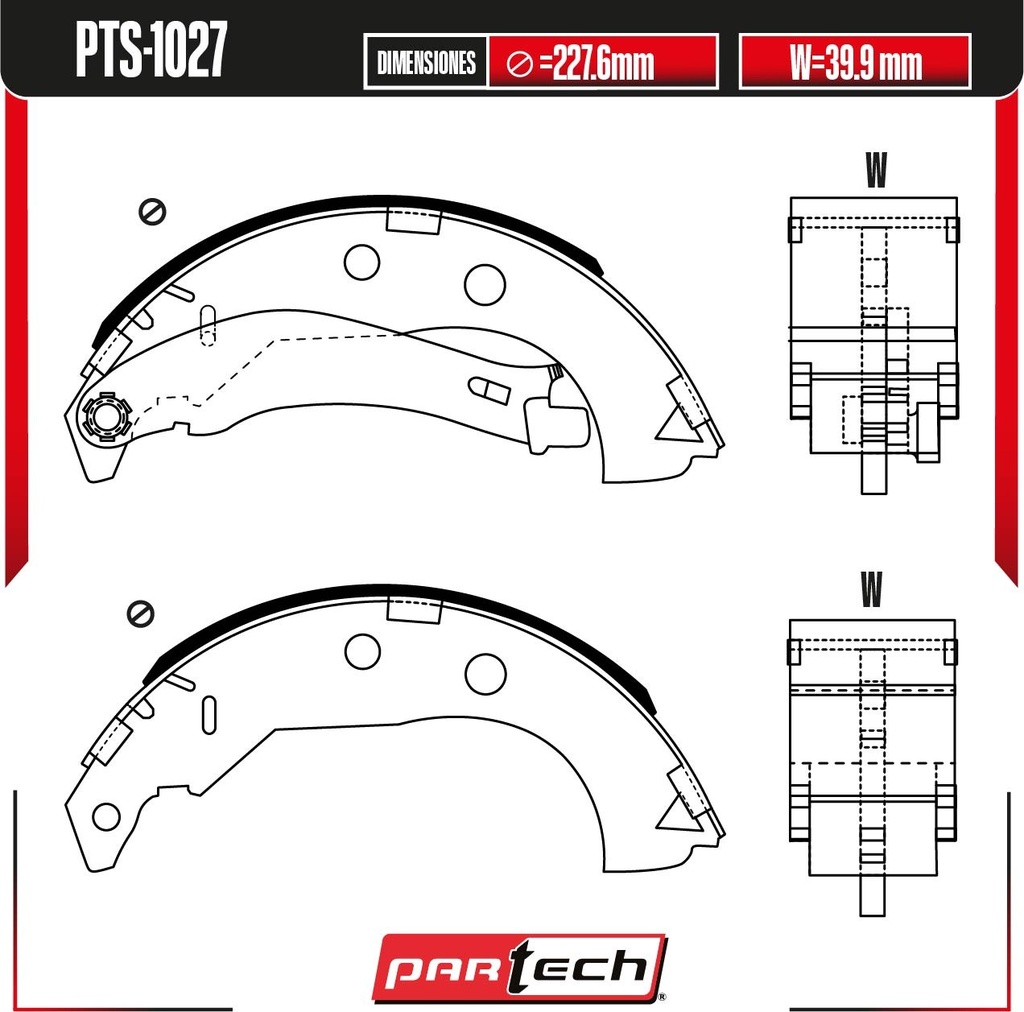 PA-PTS-1027 — BALATAS DE TAMBOR TRAS. RAM 700 L4 1.6L GAS 2015-2020