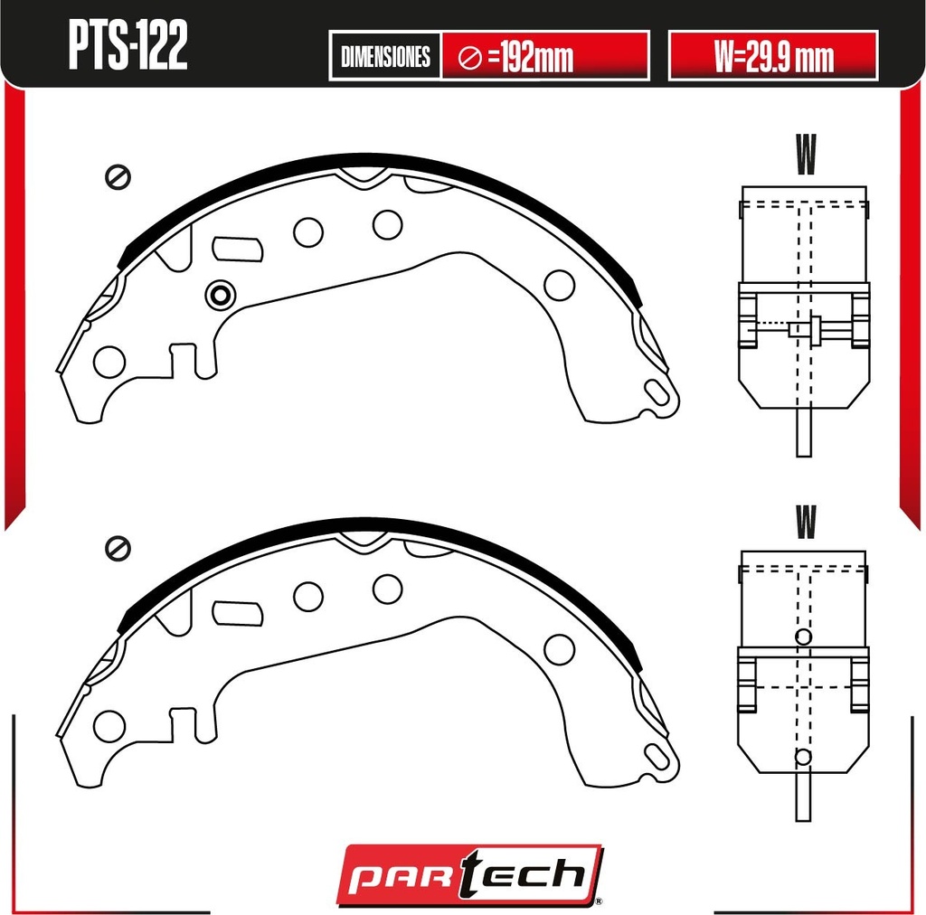 PA-PTS-122 — BALATAS DE TAMBOR TRAS. TOYOTA YARIS L4 1.5 GAS 2015-2022