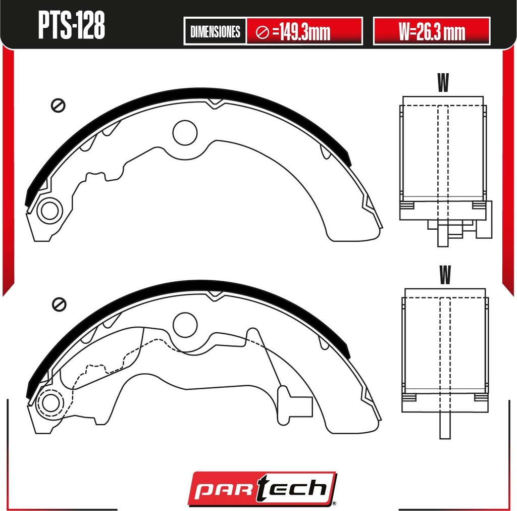 PA-PTS-128 — BALATAS DE TAMBOR TRAS. RENAULT KWID L3 1.0L GAS 2019-2022