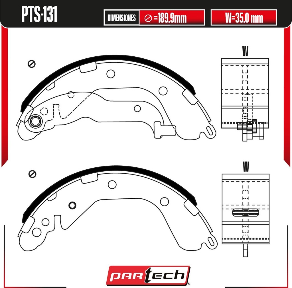 PA-PTS-131 — BALATAS DE TAMBOR TRAS. CHEVROLET ONIX L3 1.0L GAS 2021-2024
