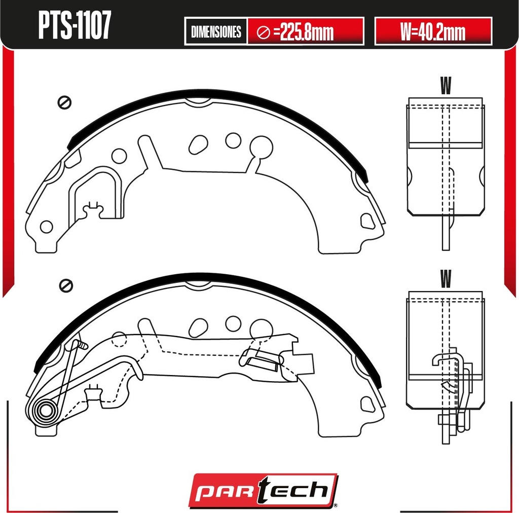 BALATAS DE TAMBOR TRAS. DODGE NEON L4 1.6 GAS 2017-2020