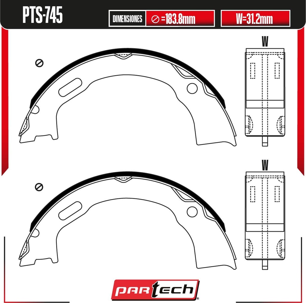 BALATAS DE TAMBOR TRAS. FORD RANGER L4 2.3 GAS 1998-2002