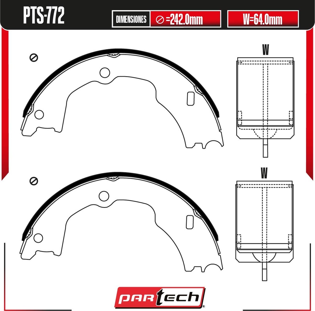 PA-PTS-772 — BALATAS DE TAMBOR TRAS. FORD F-550 SUPER DUTY V8 6.0 DIESEL 2003-2004