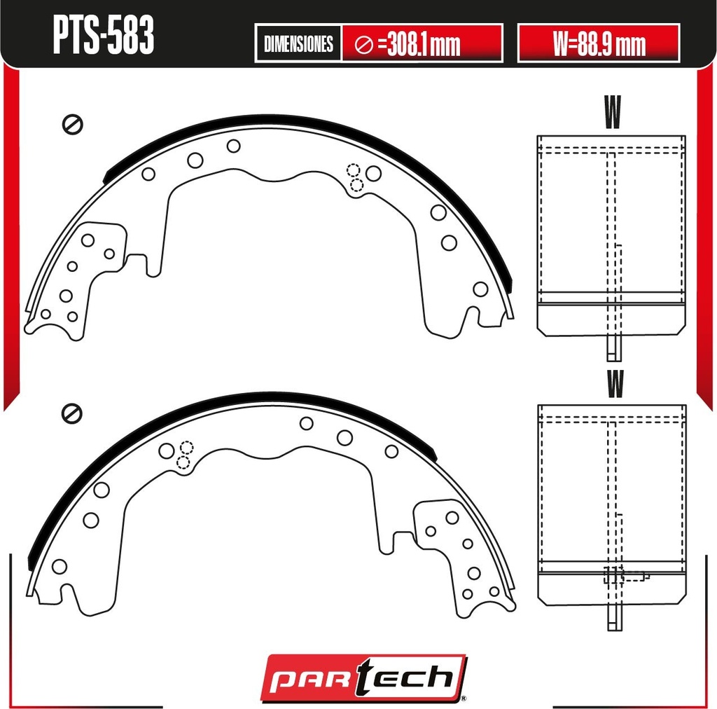 PA-PTS-583 — BALATAS DE TAMBOR TRAS. DODGE RAM 2500 V8 5.2 GAS 1999-2001