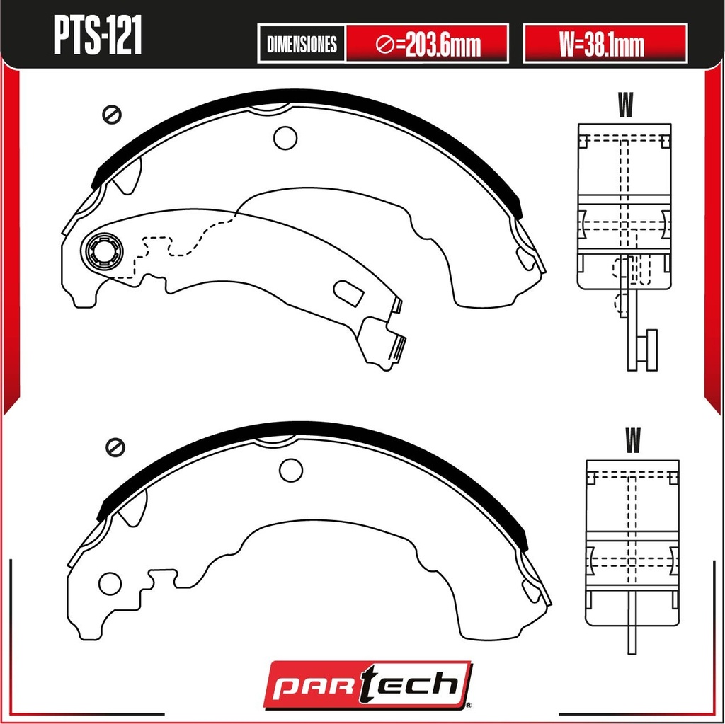 PA-PTS-121 — BALATAS DE TAMBOR TRAS. FIAT MOBI L4 1.0L GAS 2017-2019
