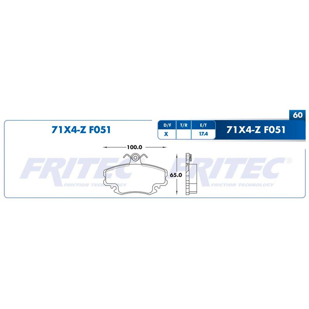 Pastilla para freno de disco Fritec. Formula Semimetallic Azul. Delantera Fritec M-71X4-Z
