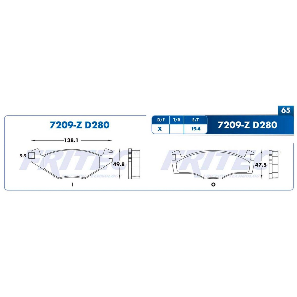 Pastilla para freno de disco Fritec. Formula Semimetallic Azul. Delantera Fritec M-7209-Z