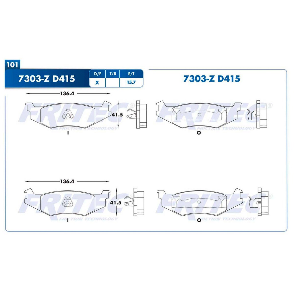 Pastilla para freno de disco Fritec. Formula Semimetallic Azul. Trasera Fritec M-7303-Z
