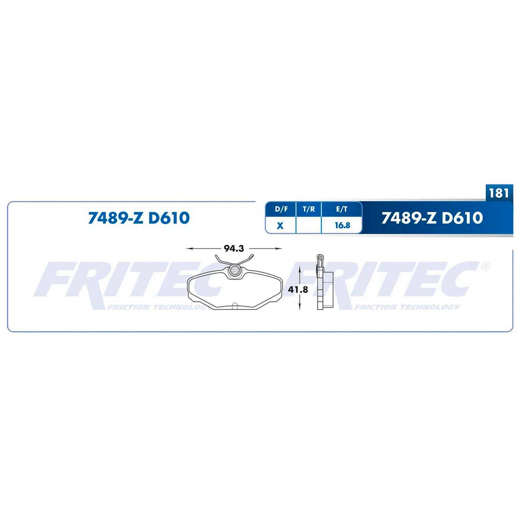 Pastilla para freno de disco Fritec. Formula Semimetallic Azul. Trasera Fritec M-7489-Z