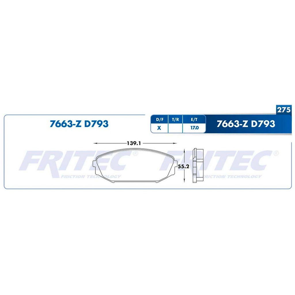 Pastilla para freno de disco Fritec. Formula Semimetallic Azul. Delantera Fritec M-7663-Z