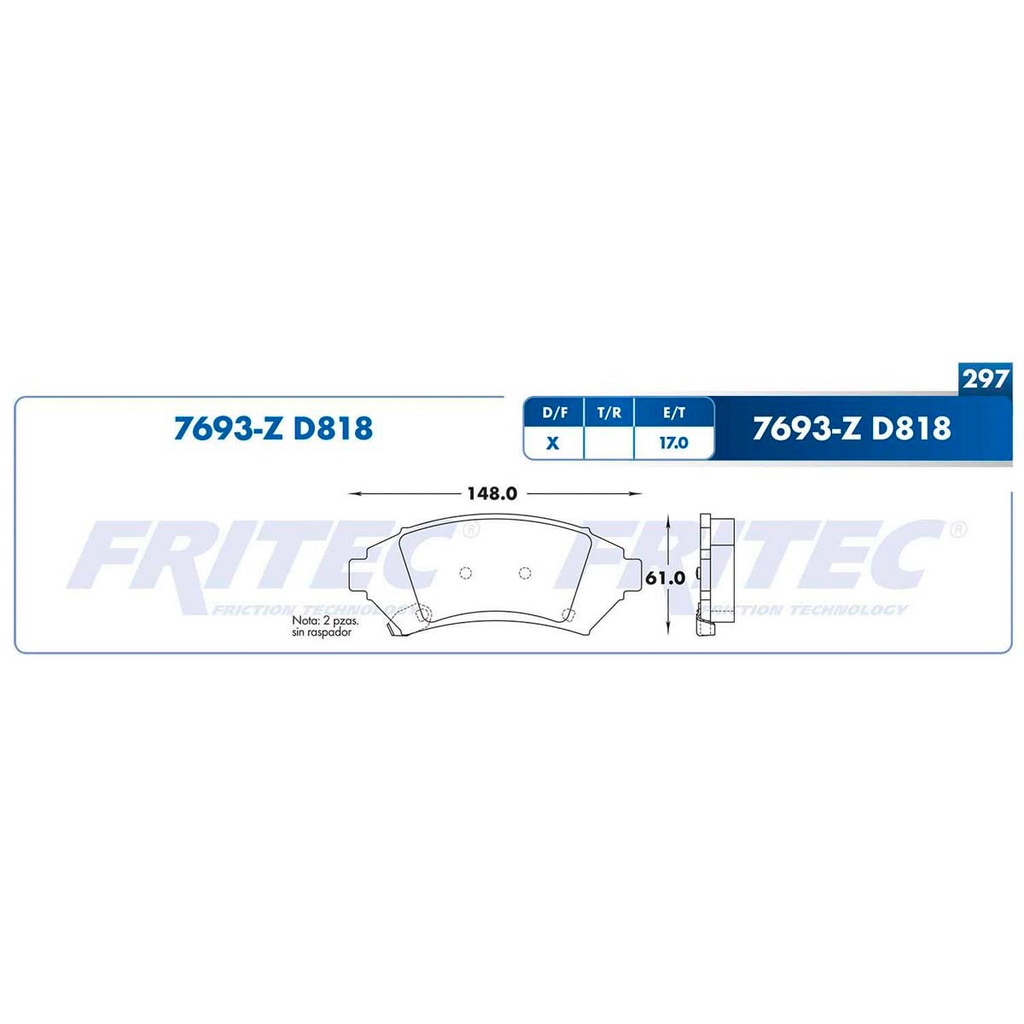 Pastilla para freno de disco Fritec. Formula Semimetallic Azul. Delantera Fritec M-7693-Z