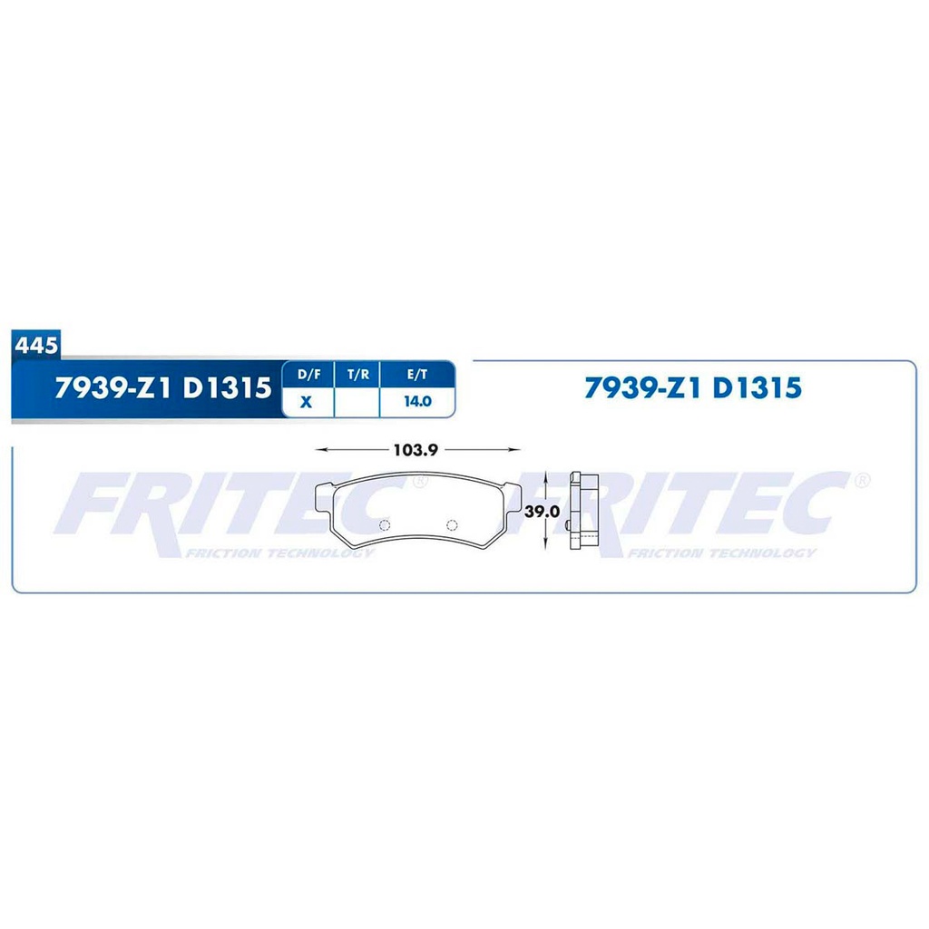 Pastilla para freno de disco Fritec. Formula Semimetallic Azul. Trasera Fritec M-7939-Z1