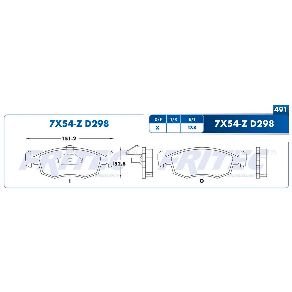 Pastilla para freno de disco Fritec. Formula Semimetallic Azul. Delantera Fritec M-7X54-Z