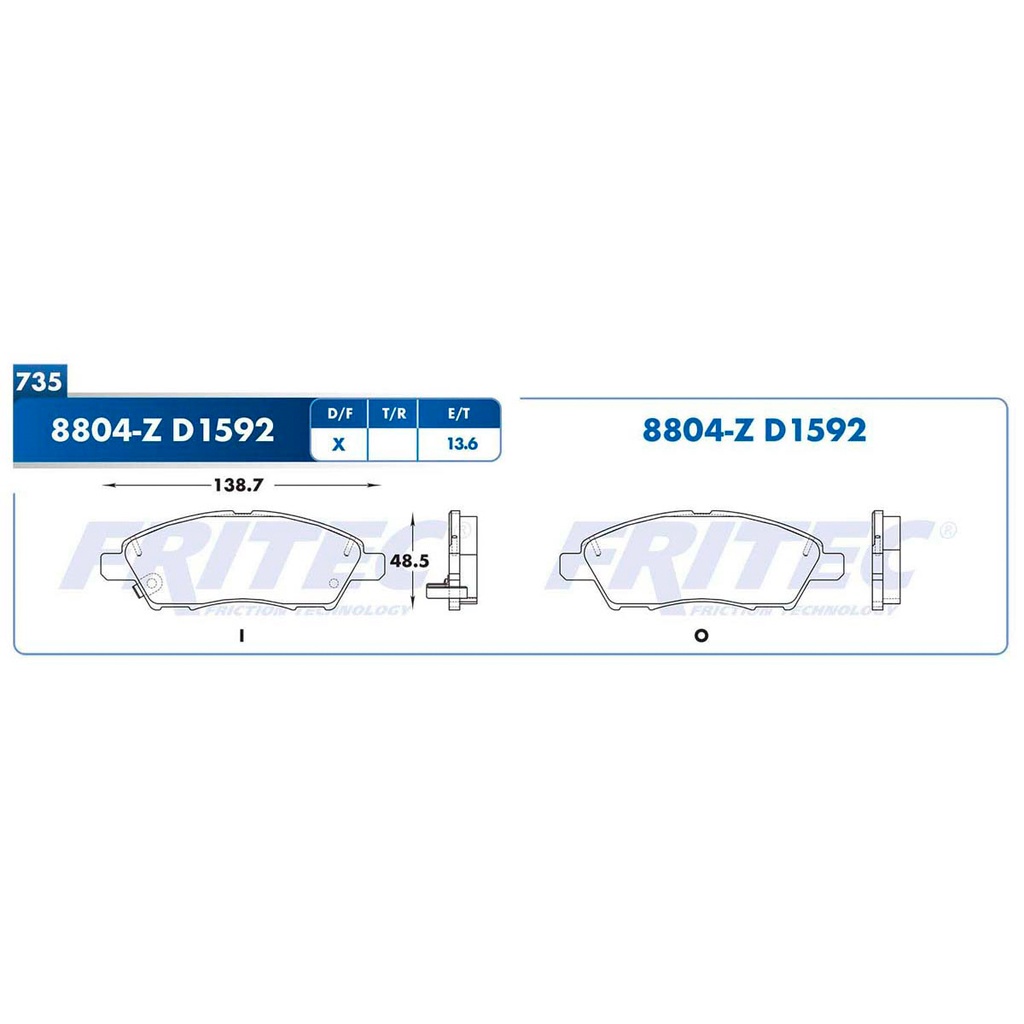 Pastilla para freno de disco Fritec. Formula Semimetallic Azul. Delantera Fritec M-8804-Z