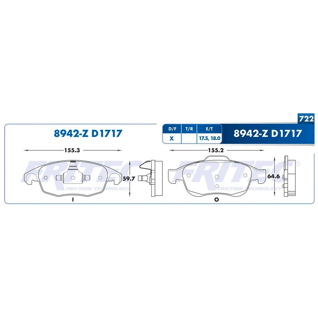 Pastilla para freno de disco Fritec. Formula Semimetallic Azul. Delantera Fritec M-8942-Z
