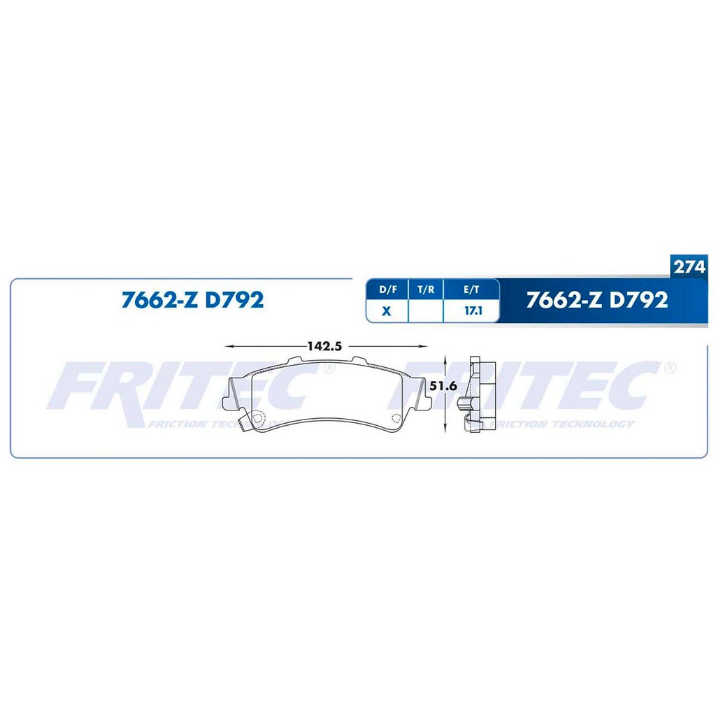 Pastilla para freno de disco Fritec. Formula Ceramic Specific. Trasera Fritec SPC-7662-Z