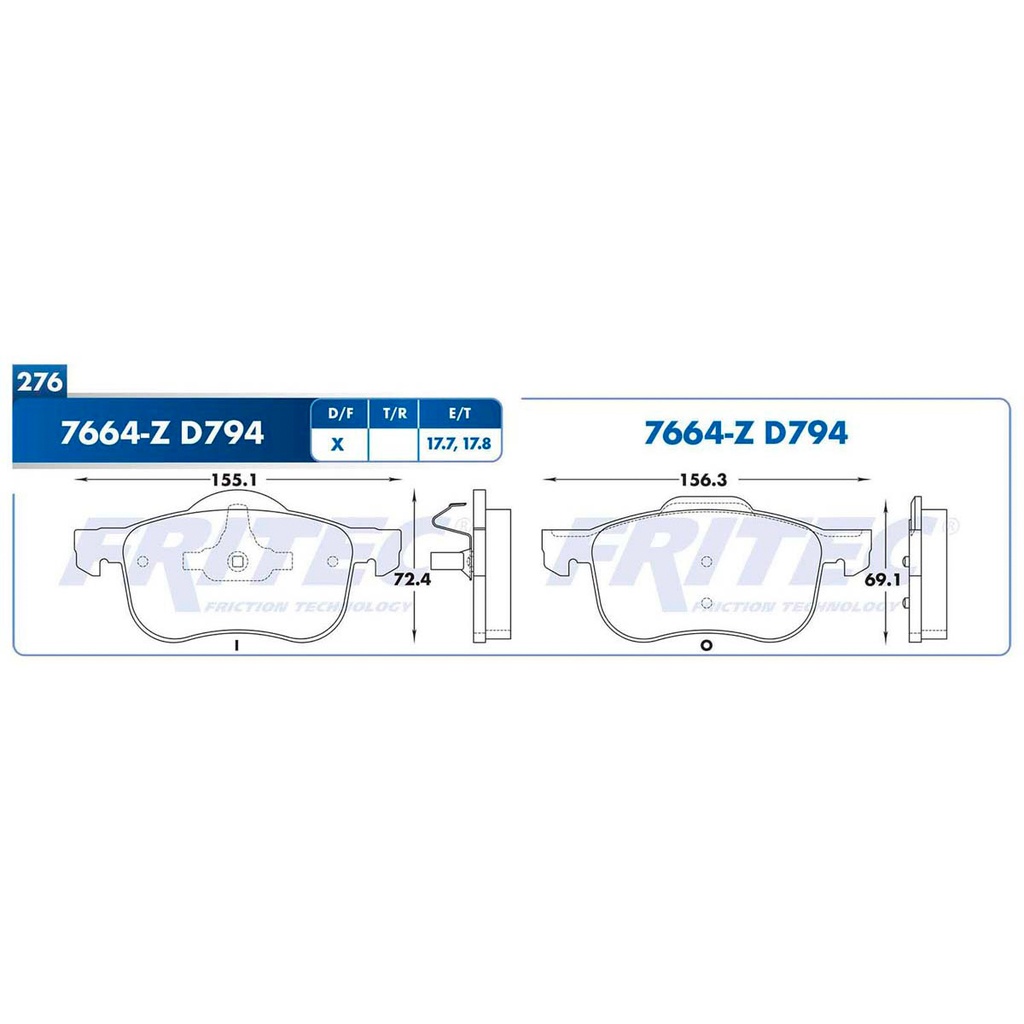 Pastilla para freno de disco Fritec. Formula Ceramic Specific. Delantera Fritec SPC-7664-Z