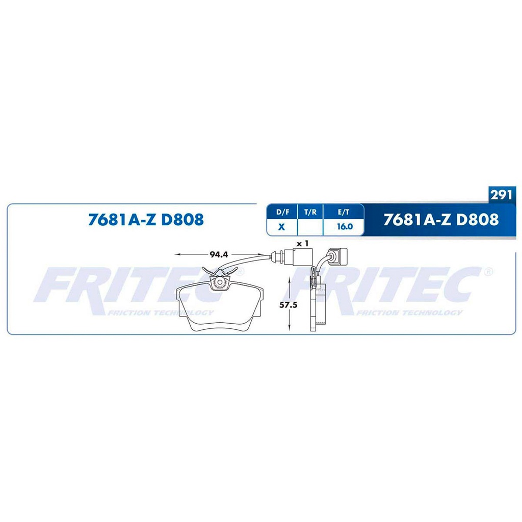 Pastilla para freno de disco Fritec. Formula Ceramic HD. Trasera Fritec SHD7681A-Z