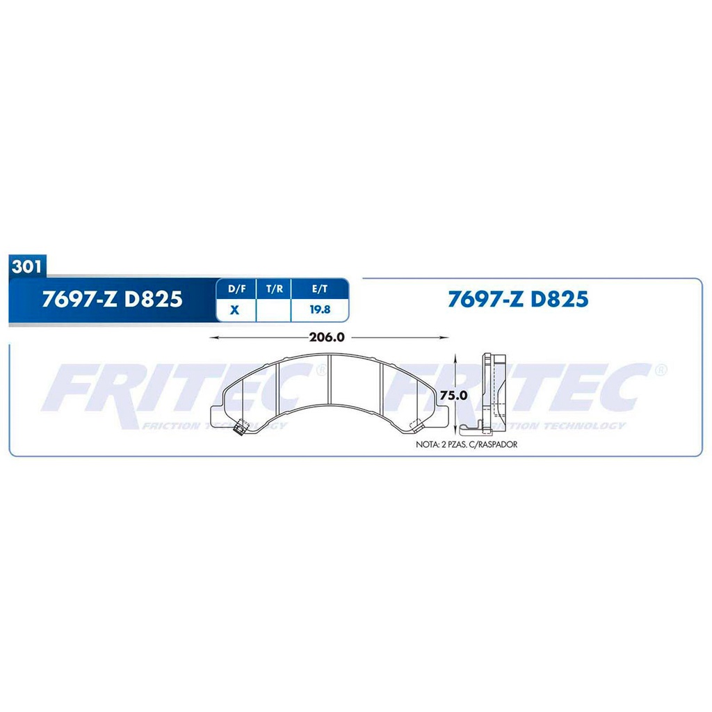 FR-SHD7697-Z — Pastilla para freno de disco Fritec. Formula Ceramic HD. Delantera Fritec SHD7697-Z