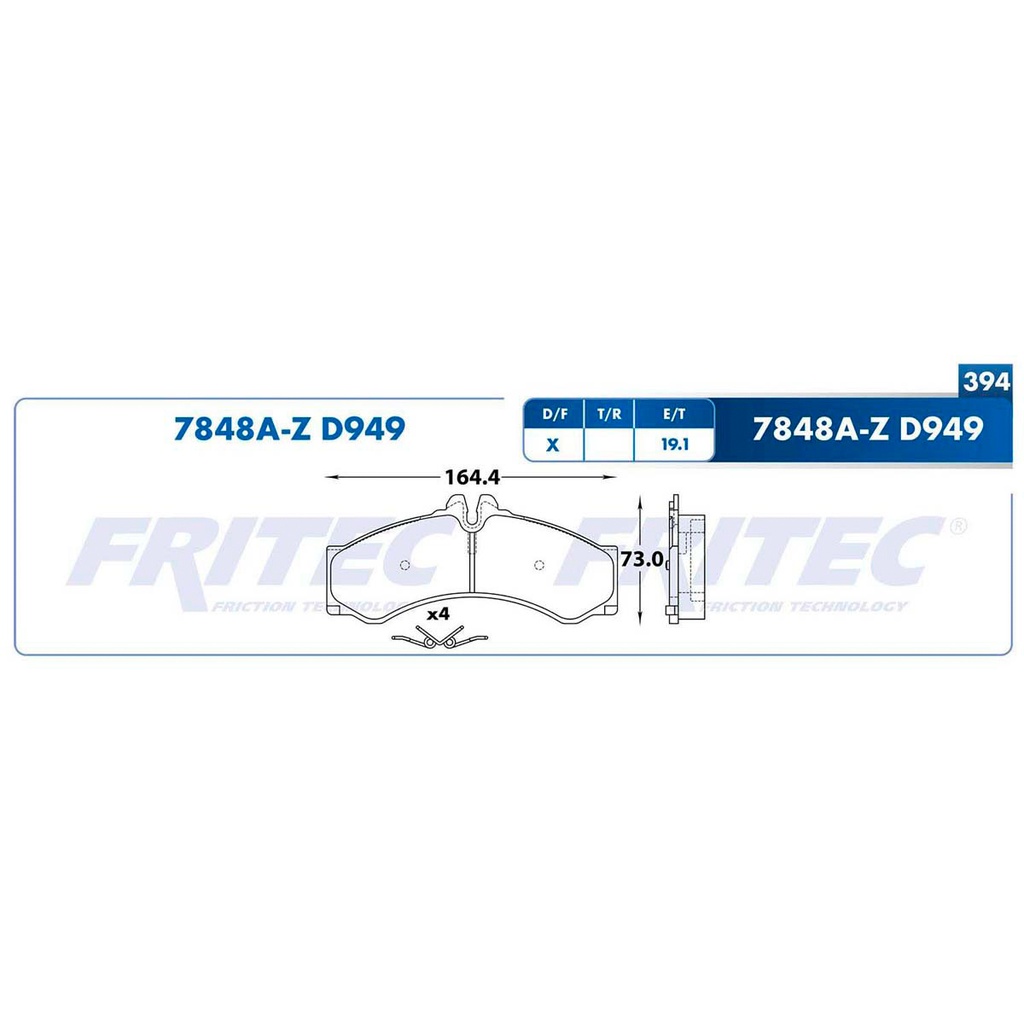 FR-SHD7848A-Z — Pastilla para freno de disco Fritec. Formula Ceramic HD. Delantera Fritec SHD7848A-Z