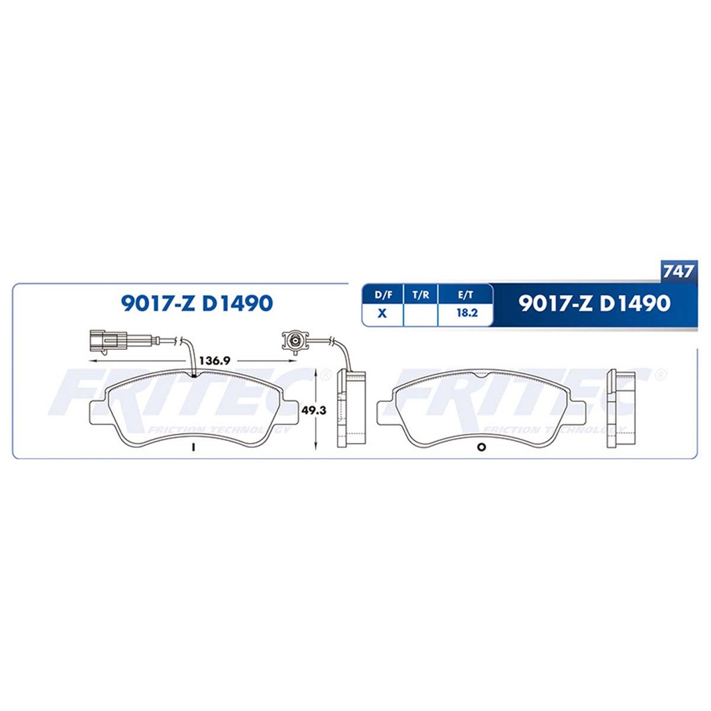 Pastilla para freno de disco Fritec. Formula Ceramic HD. Trasera Fritec SHD9017-Z