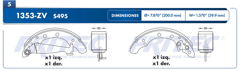 Zapata para freno de Tambor Fritec. Trasera Fritec OW-1353-ZV