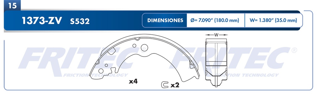Zapata para freno de Tambor Fritec. Trasera Fritec OW-1373-ZV