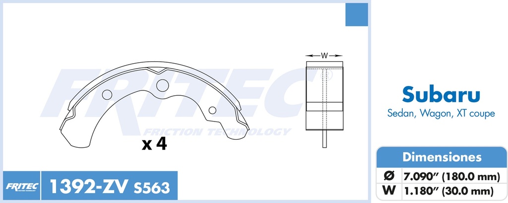 Zapata para freno de Tambor Fritec. Trasera Fritec OW-1392-ZV