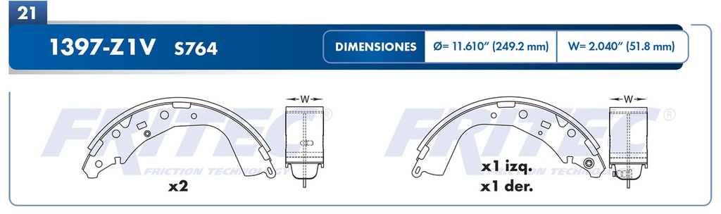 Zapata para freno de Tambor Fritec. Trasera Fritec OW-1397-Z1V