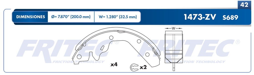 Zapata para freno de Tambor Fritec. Trasera Fritec OW-1473-ZV