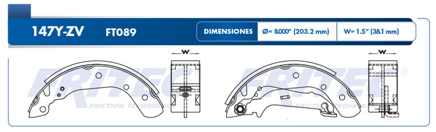 Zapata para freno de Tambor Fritec. Trasera Fritec OW-147Y-ZV