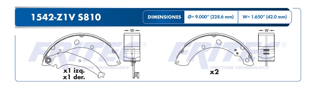 Zapata para freno de Tambor Fritec. Trasera Fritec OW-1542-Z1V