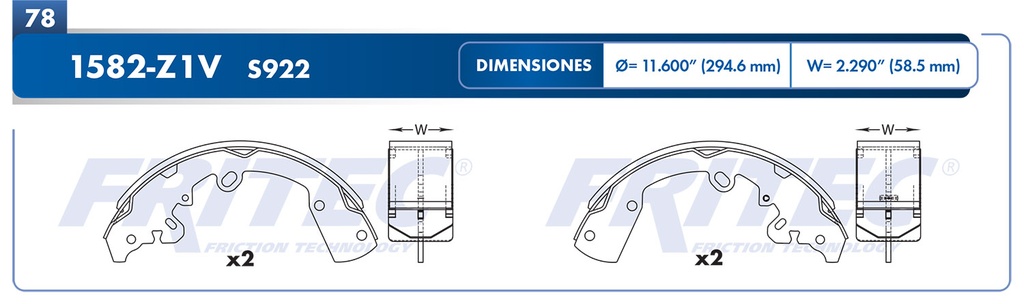 Zapata para freno de Tambor Fritec. Trasera Fritec OW-1582-Z1V