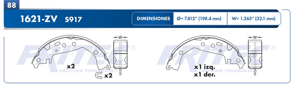Zapata para freno de Tambor Fritec. Trasera Fritec OW-1621-ZV