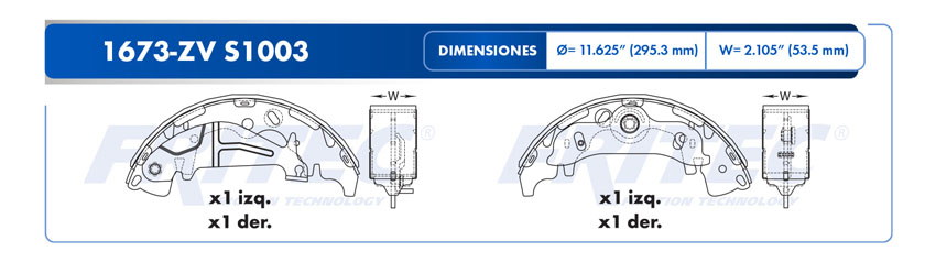 Zapata para freno de Tambor Fritec. Trasera Fritec OW-1673-ZV