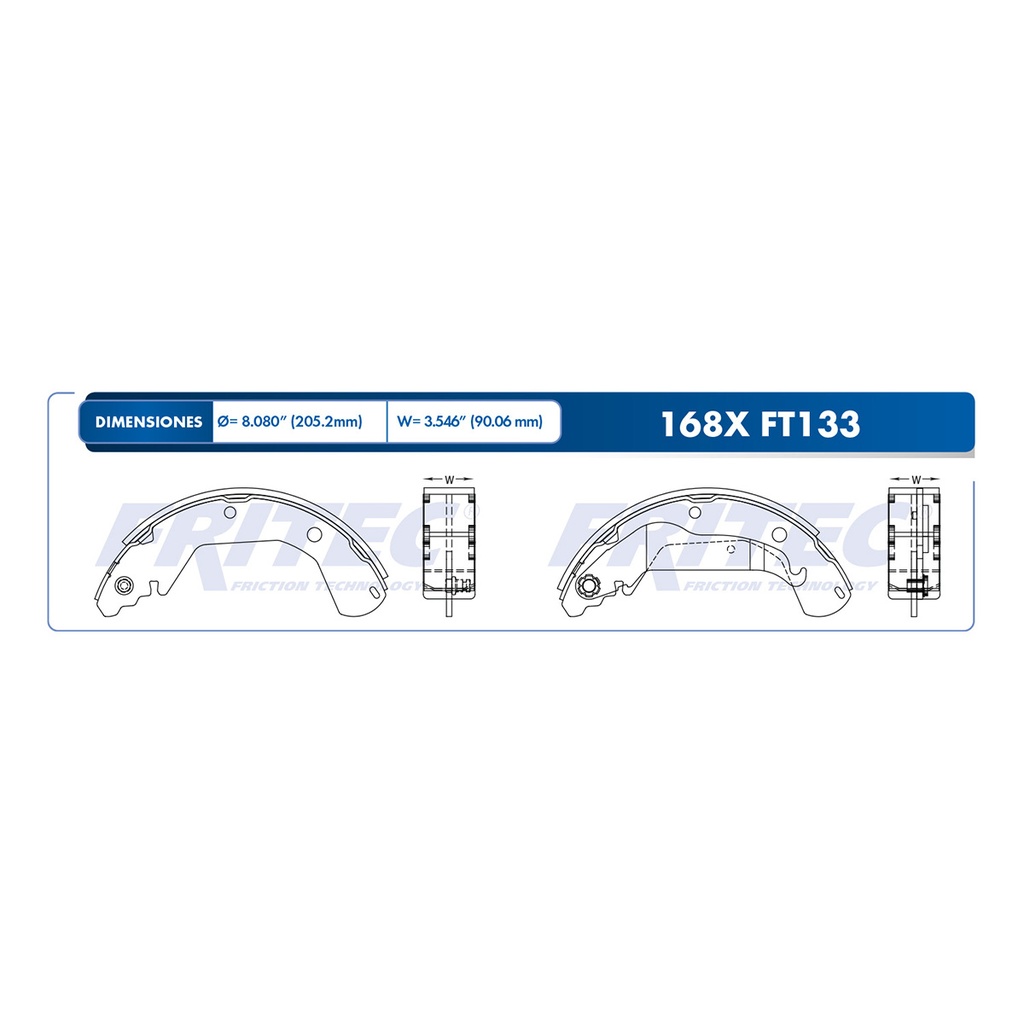 Zapata para freno de Tambor Fritec. Trasera Fritec OW-168X-ZV