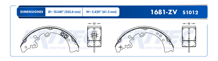 Zapata para freno de Tambor Fritec. Trasera Fritec OW-1681-ZV